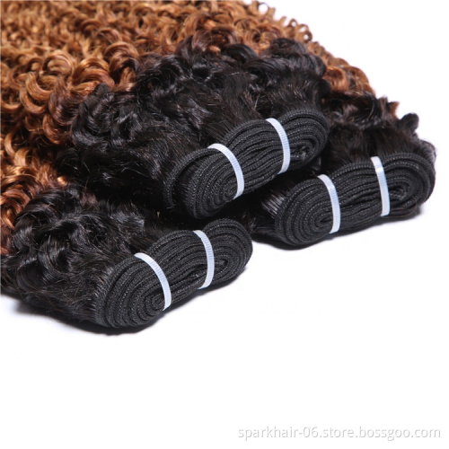 9a 100g SPARK Remy Human Hair Weaving Bundle for Women Weave Hair Extension Brazilian Ombre Black Golden Afro Curly Curl Wave